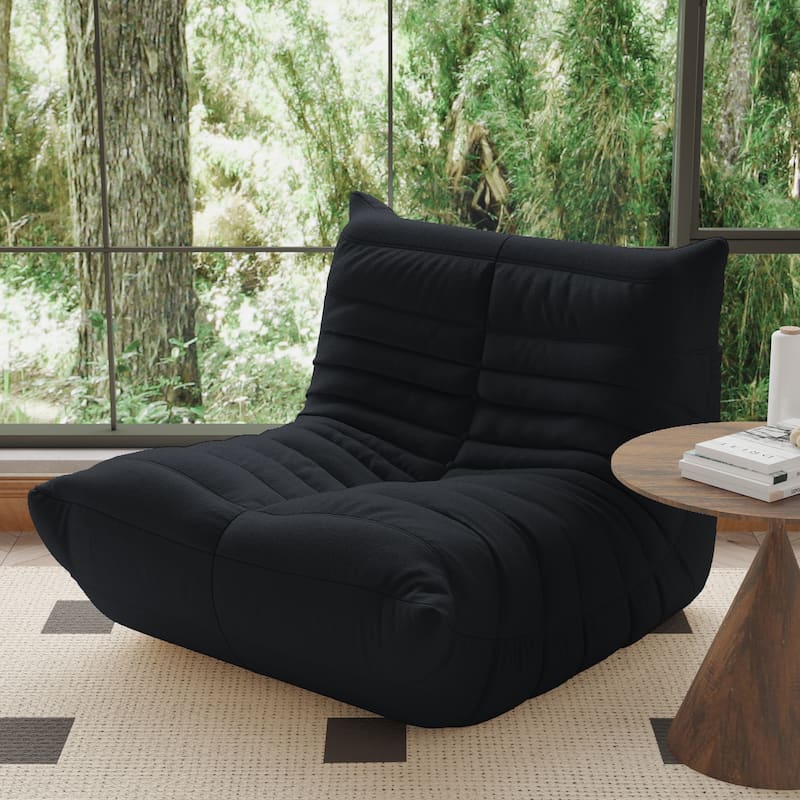 Fireside Chair Single Sofa Teddy Fabric Bean Bag Chair - Black
