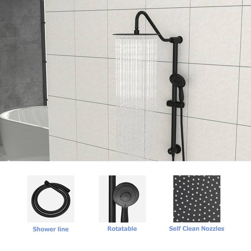 Topcraft Wall Mount 10-Inch Rain Showerhead with Multi-Function Handheld Showerhead