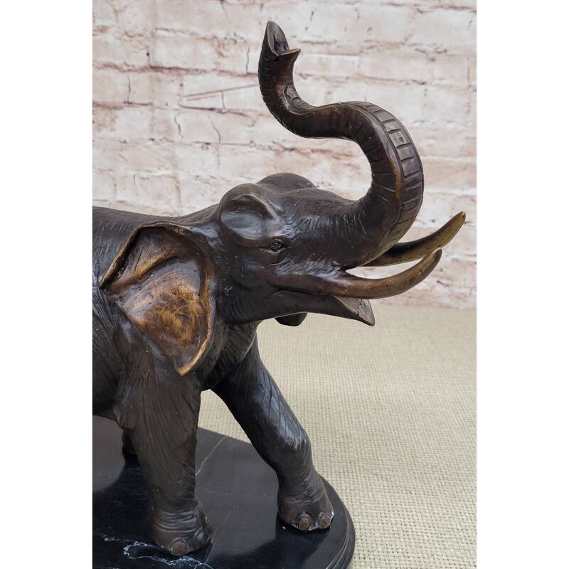 Handmade Bronze Elephant Sculpture Statue Collectible Marble Base Signed Moigniez 13 Inches X 16 Inches