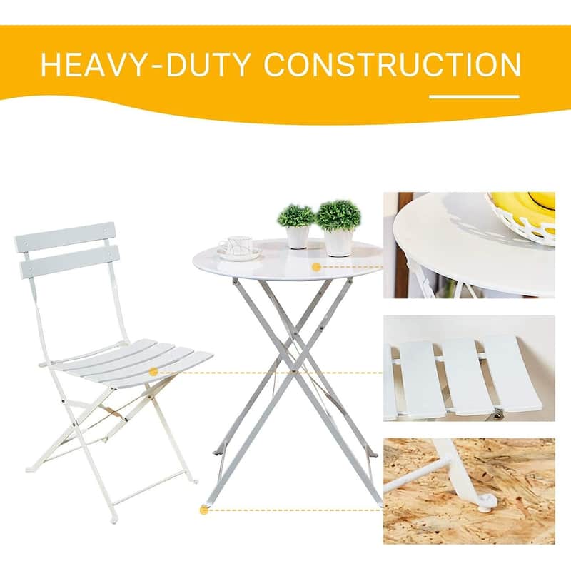 3-Piece Bistro Set Folding Outdoor Furniture Sets with Premium Steel Frame Portable Design for Bistro & Balcony