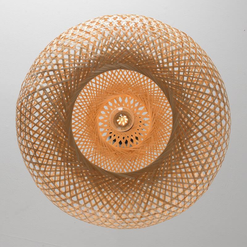 22" Bohemian Natural Bamboo Handmade Round Chandelier 1-Light Pendant Light