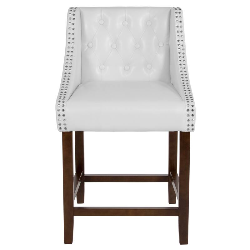 Transitional Tufted Upholstered/Walnut Finish Counter Stool (Set of 2)