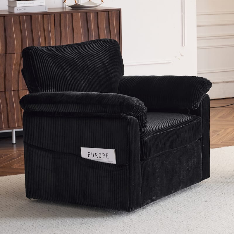 33" Oversized Plush Cushioned Swivel Corduroy Lounge Chair