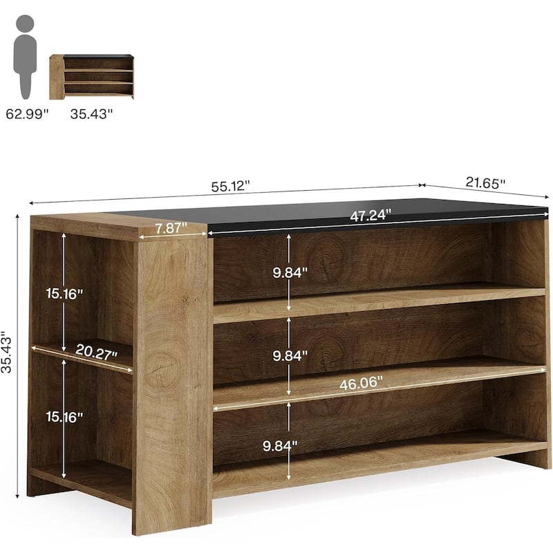 55 Inches Farmhouse Kitchen Island with Storage for Kitchen, Dining Room