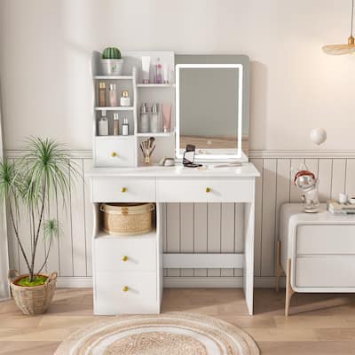 5-Drawer Dressing Table Movable and Hidden Mirror
