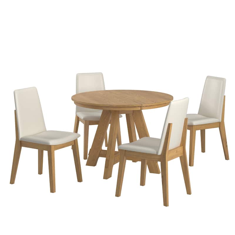 Harstad 42"-60" Extendable Round Dining Set with Vegan Leather Upholstered Chairs by iNSPIRE Q Modern