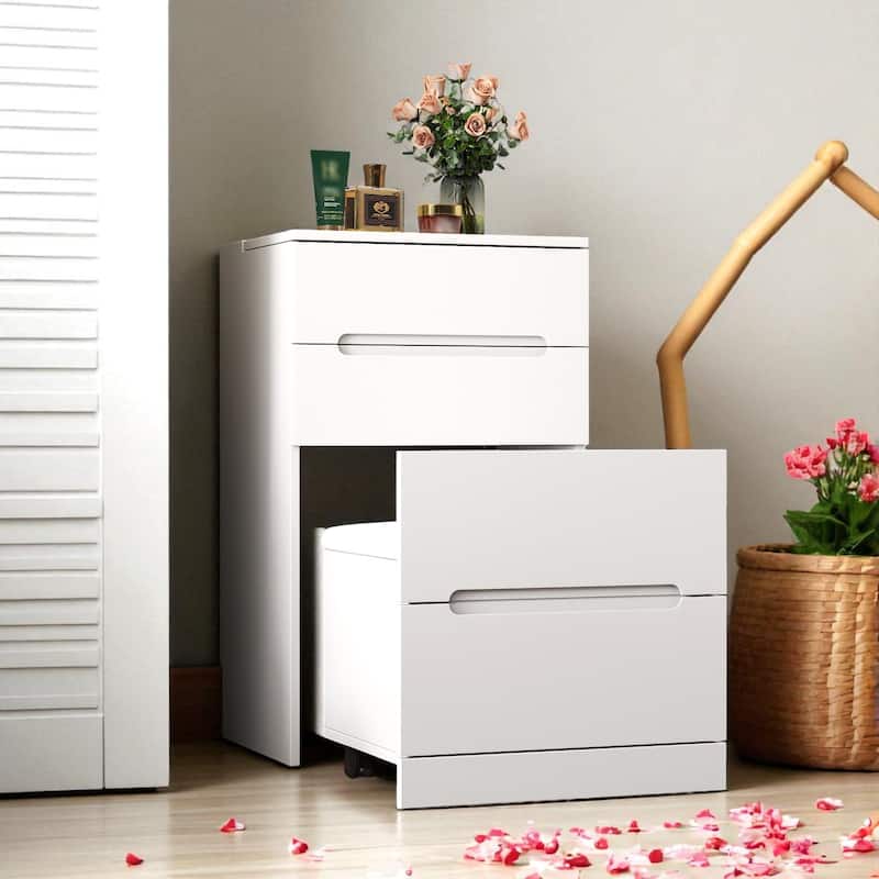 3 in 1 Vanity Desk with Flip Top Mirror, Glass Desktop, 3 Drawers and Cushioned Stool for Small Spaces