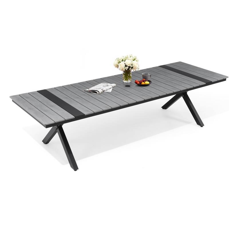 Pellebant Aluminum Rectangular Outdoor Patio Dining Table with Umbrella Hole
