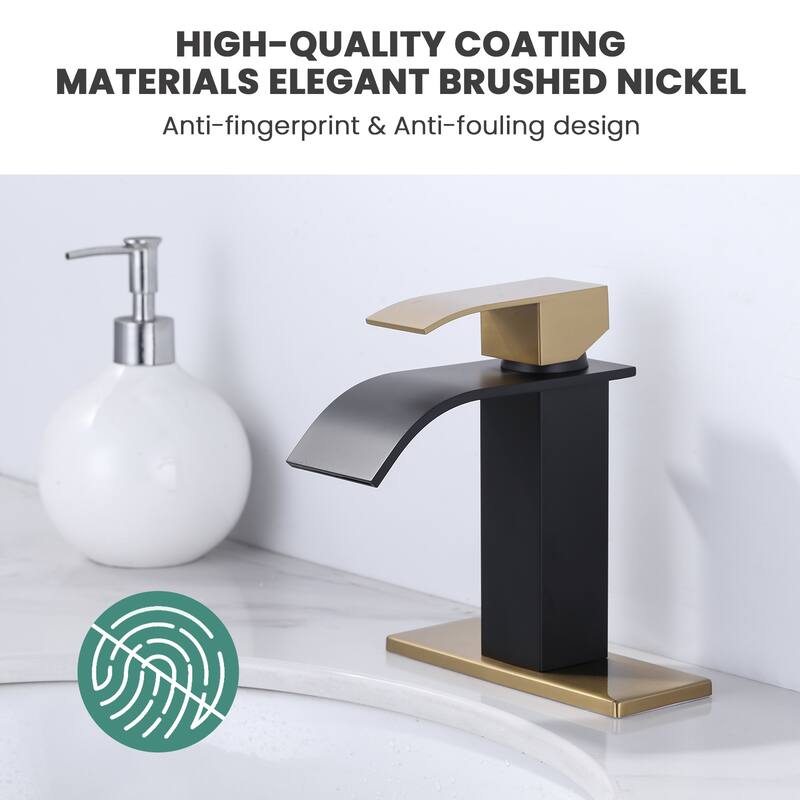 WOWOW Single Handle Waterfall Bathroom Faucet with Pop-Up Drain