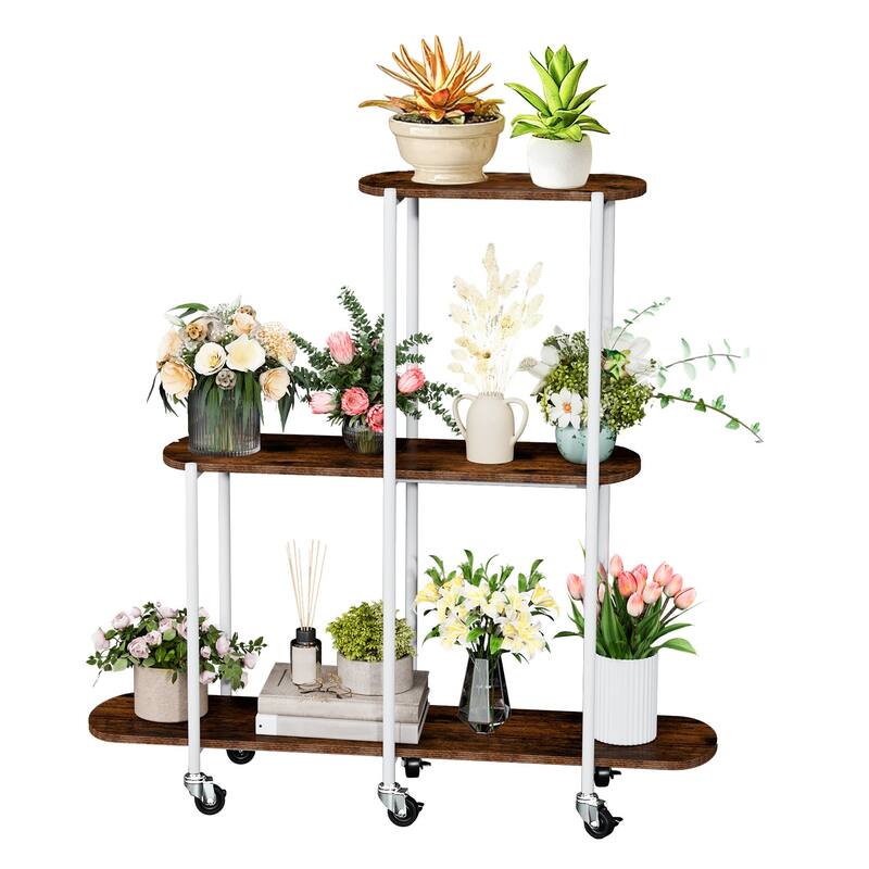 3 Tiers Plant Stand with Wheels Open Ladder Bonsai Holer - 44" W x 12" D x 42.8" H