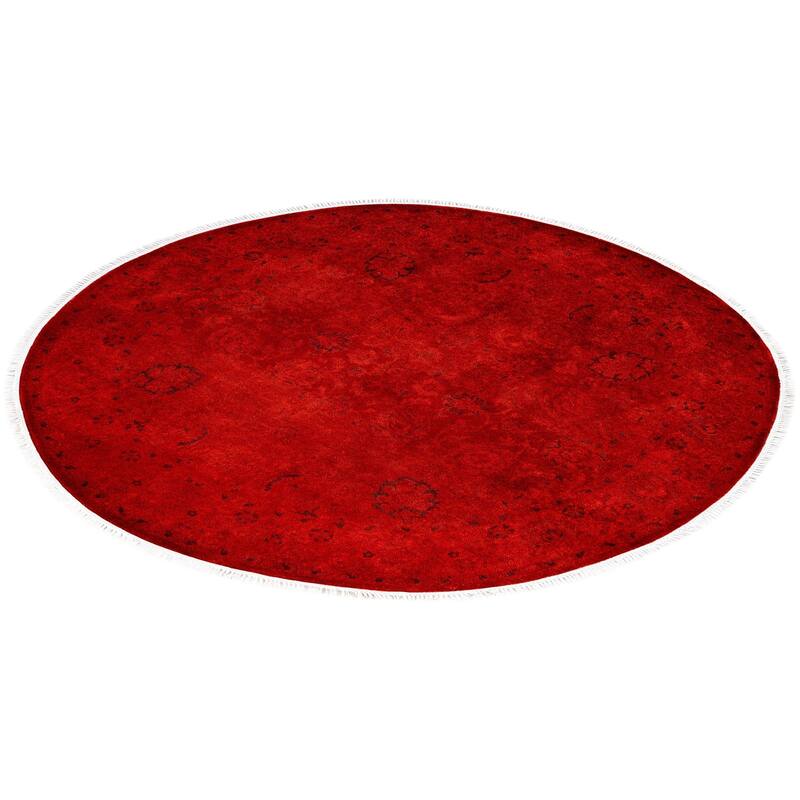 Overdyed One-of-a-Kind Hand-Knotted Area Rug - Red - 5' 1" x 5' 1"