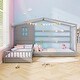 preview thumbnail 14 of 18, L-Shaped Double Twin House Platform Beds with Full-Length Guardrails and Decorative Window