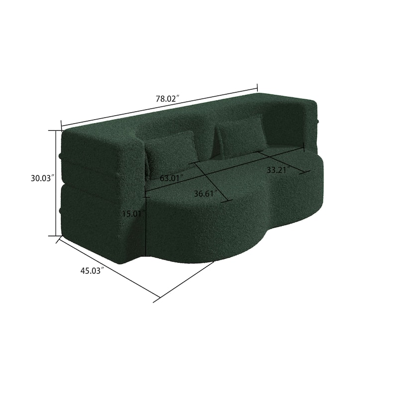 Modern Minimalist Compressed Upholstered Convertible Two-Seater Sofa Bed with 2 Pillows