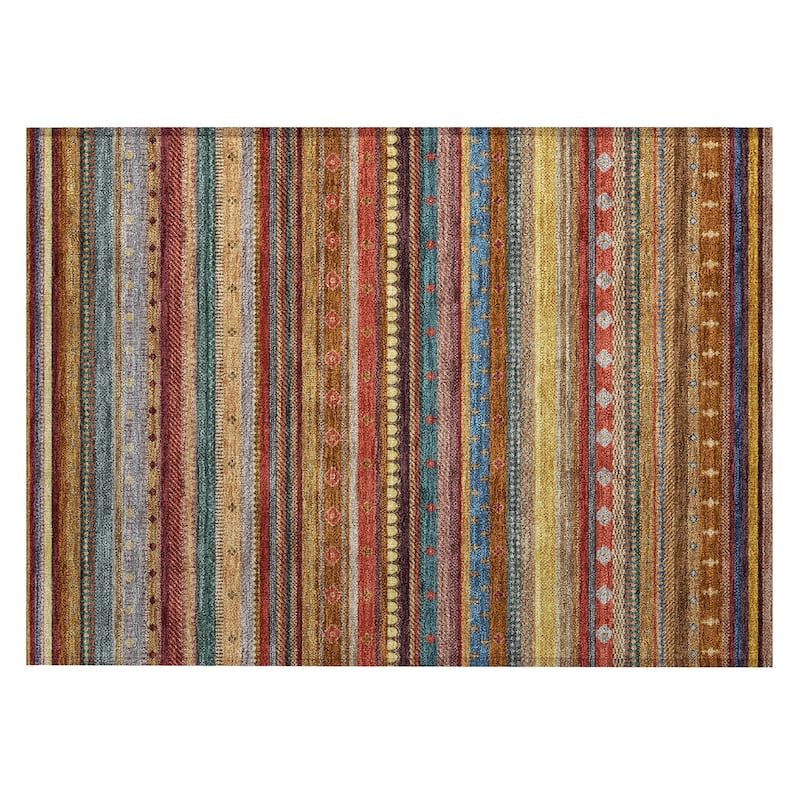 Machine Washable Indoor/Outdoor Boho Stripes Chantille Rug
