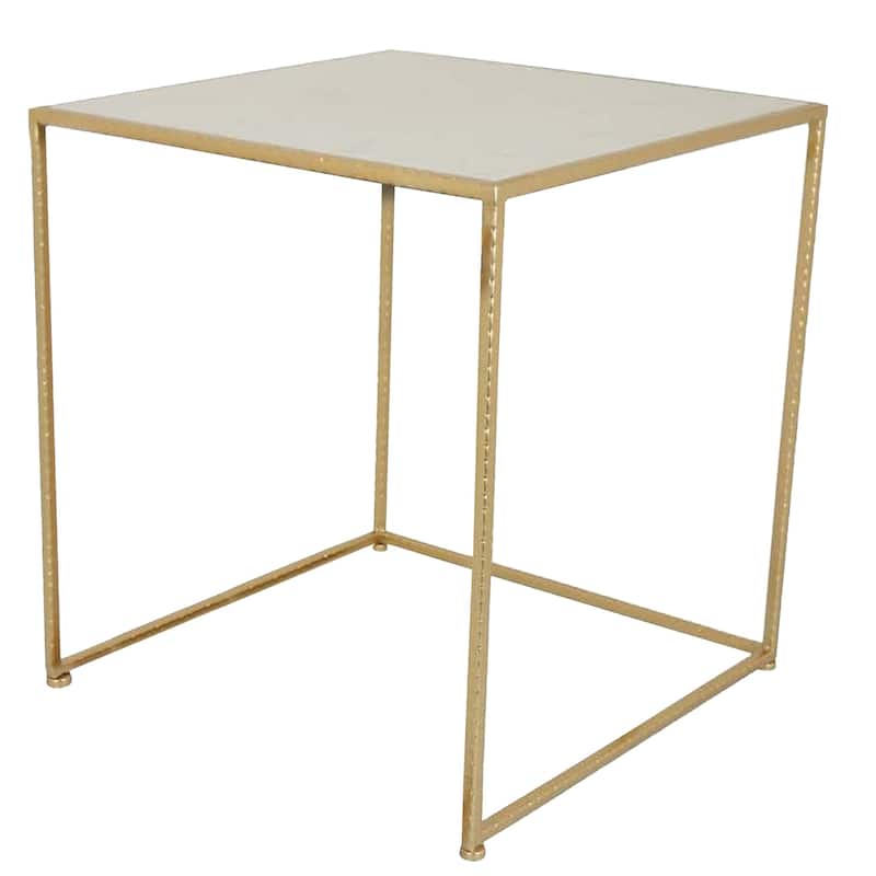 Neci Plant Stand Table Set of 3, Nesting Open Metal Gold Frame, White Top