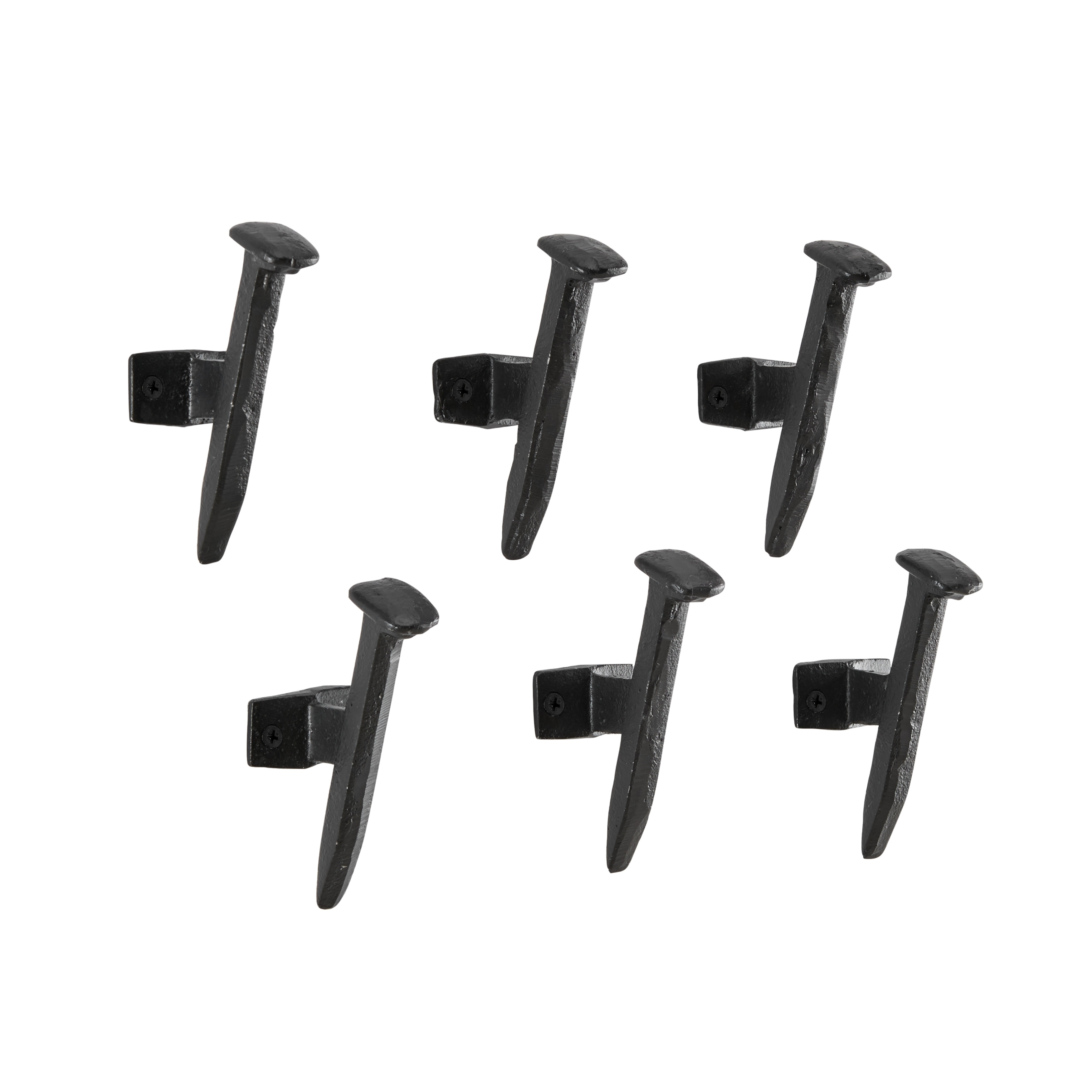 Cast Iron Industrial Railway Nail Head Decorative Wall Hooks-Set of 6