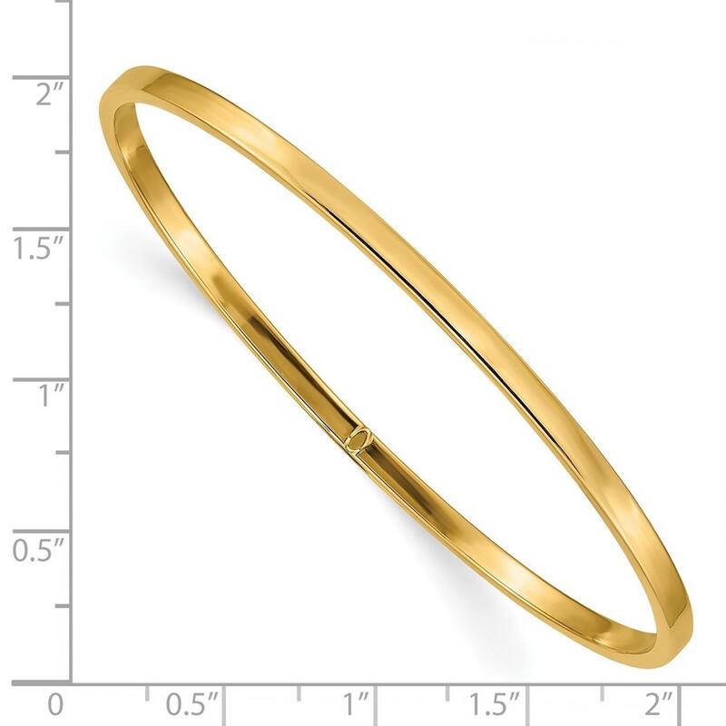 Curata 14k Yellow Gold Slip on Hollow tube 3mm Polished Square Tube Bangle Bracelet