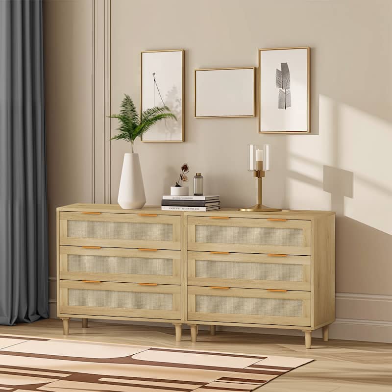 Modern Rattan Storage Cabinet Set of 2,Sideboard Cabinet with 3 Drawers