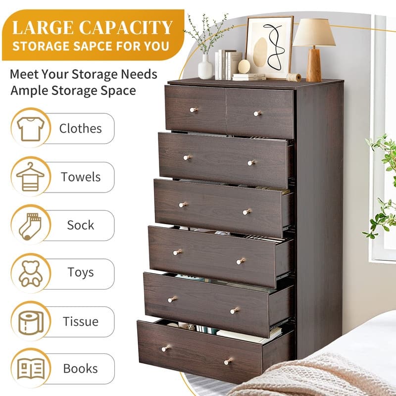 Large 7-Drawer Dresser For Bedroom And Chest Of Drawers With Sturdy Construction Wood Storage Organizer For Closet