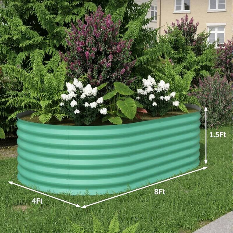 8x4x1.5ft 2Pcs Galvanized Raised Garden Bed Planter Boxes Outdoor, Green for Vegetables, Fruits, Flowers, Herbs - N/A