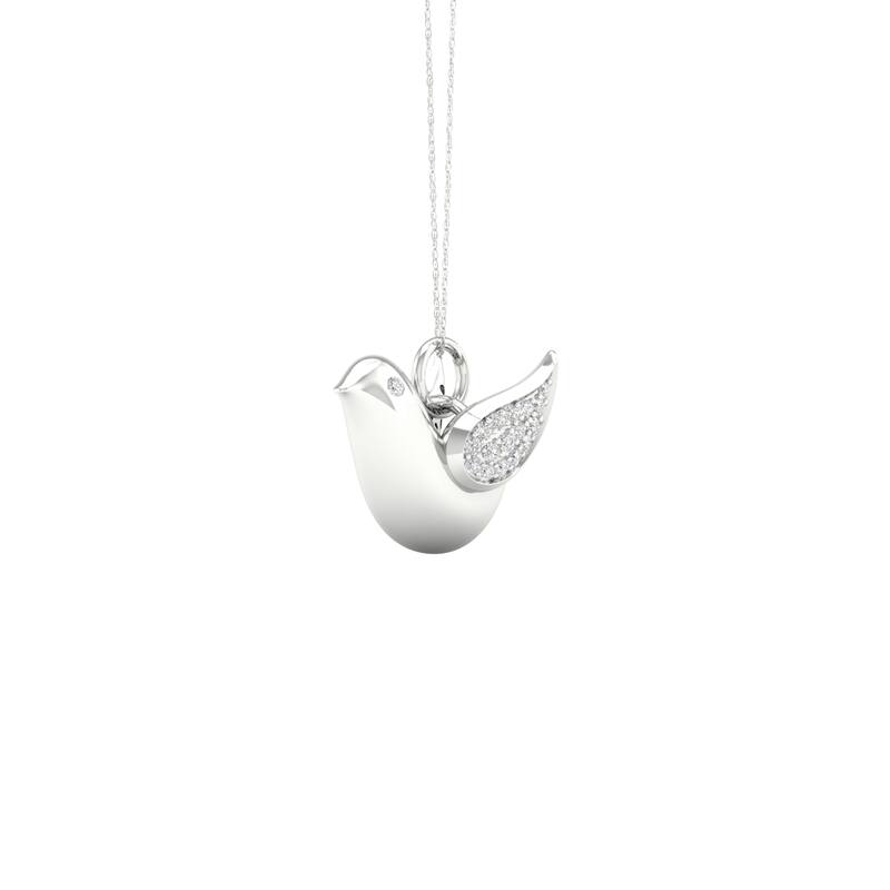 1/10ct TDW Diamond Dove Charm Pendant Necklace in Silver for Women