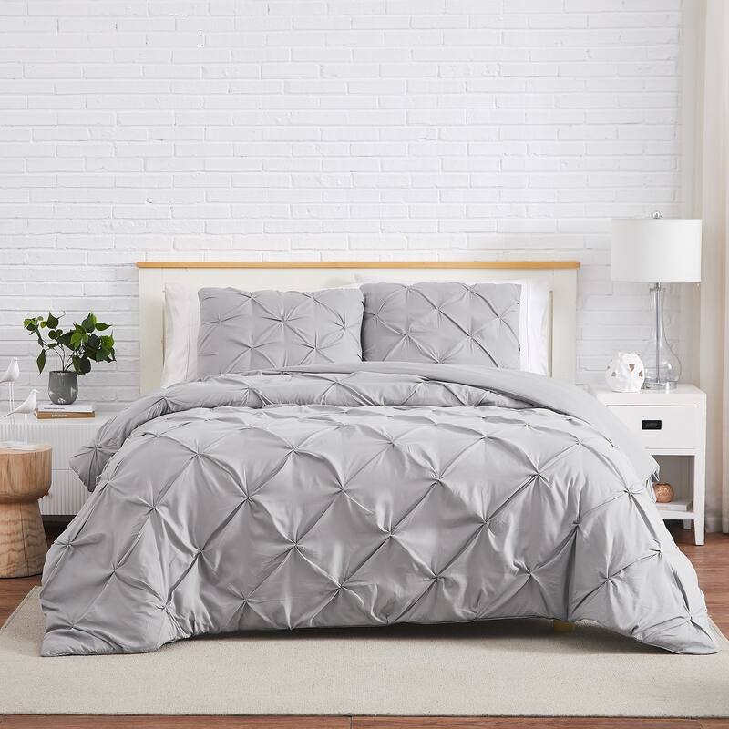 Pintuck 3 piece Duvet Cover Set - Full - Queen - Steel Grey