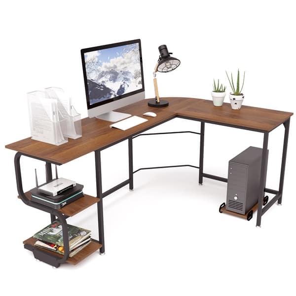 L-Shape Corner Computer Desk PC Wood Steel Laptop Table Workstation Home  Office 