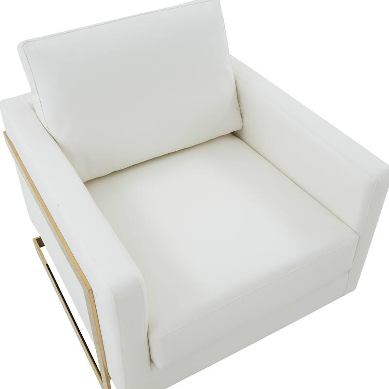 Lincoln Leather Accent Chair With Gold Frame Modern Single Seater Sofa for Living Room and Bedroom - 34"
