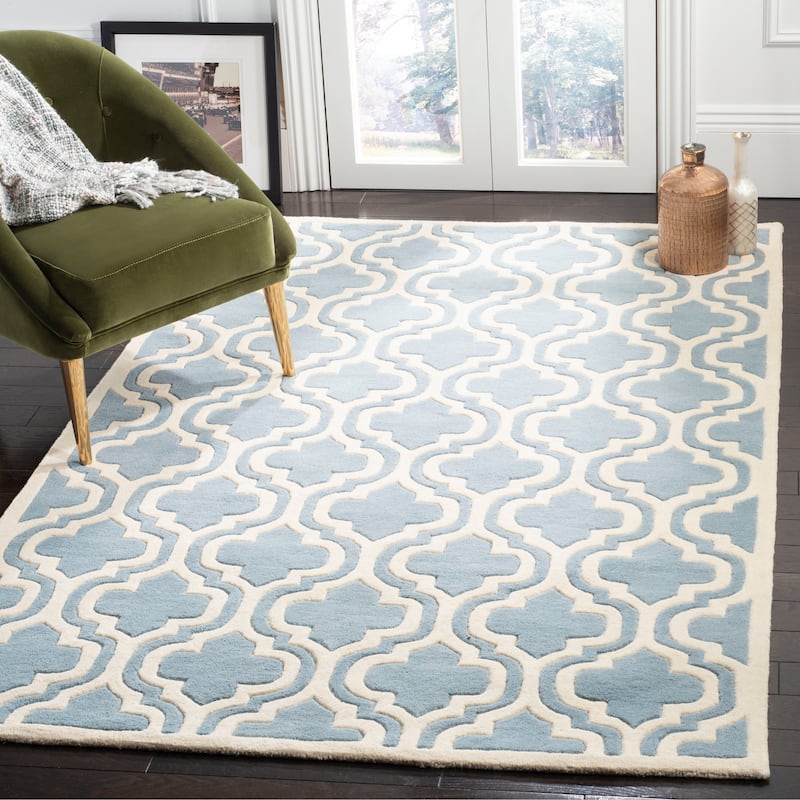 SAFAVIEH Handmade Chatham Sieghilde Modern Moroccan Wool Rug - 6' x 9' - Blue/Ivory
