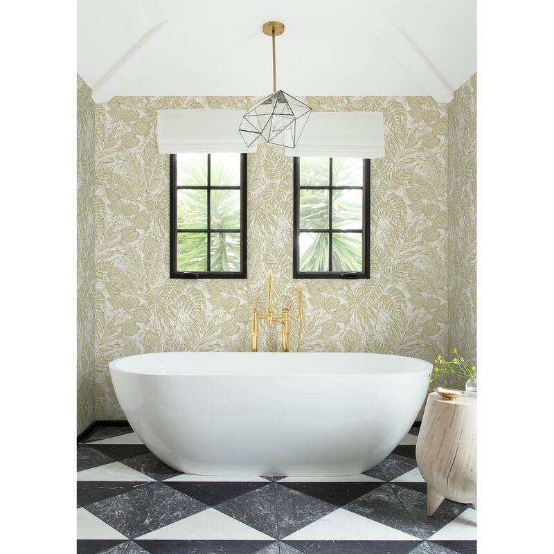 Scott Living Brentwood Yellow Palm Leaves Wallpaper