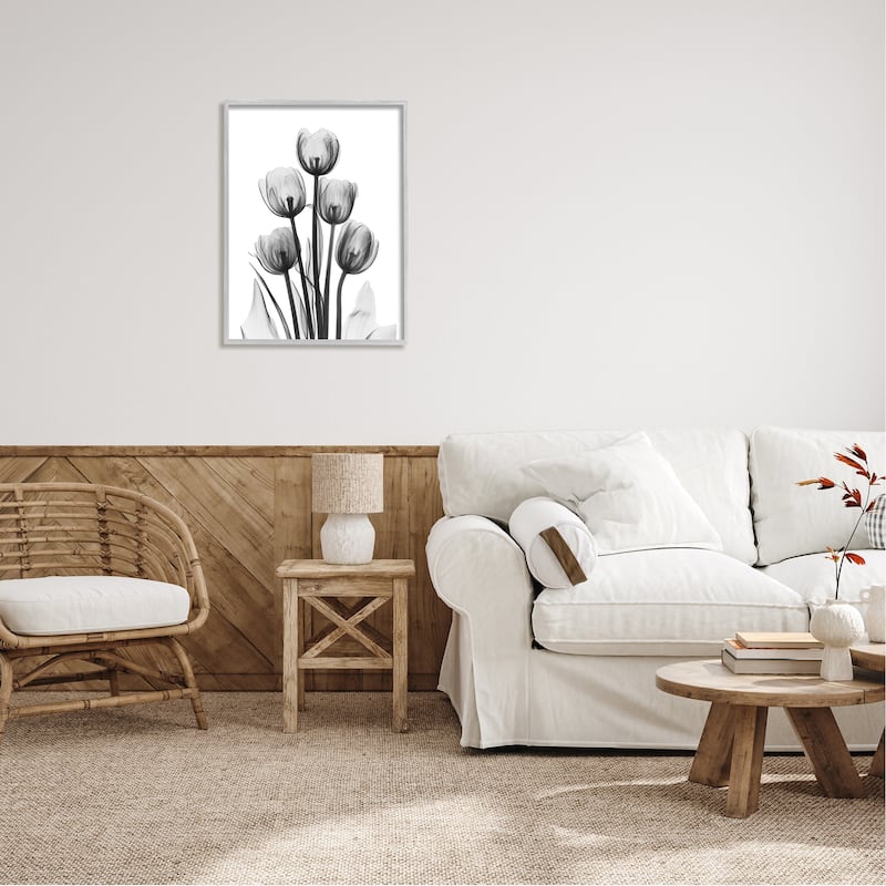 Stupell Abstract Flower Silhouette Monochrome Tulips Design Framed Wall Art - White