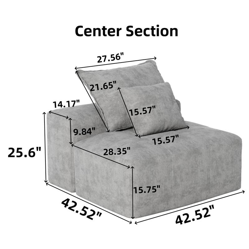 Modern Oversized Modular Chenille Tufted Sectional Sofa with 2 Pillows and Ottoman for Living Room