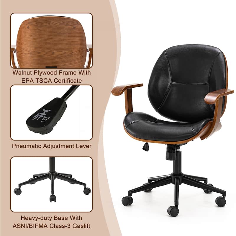 Glitzhome Leatherette Adjustable Swivel Desk Office Chair with Armrest Ergonomic Design
