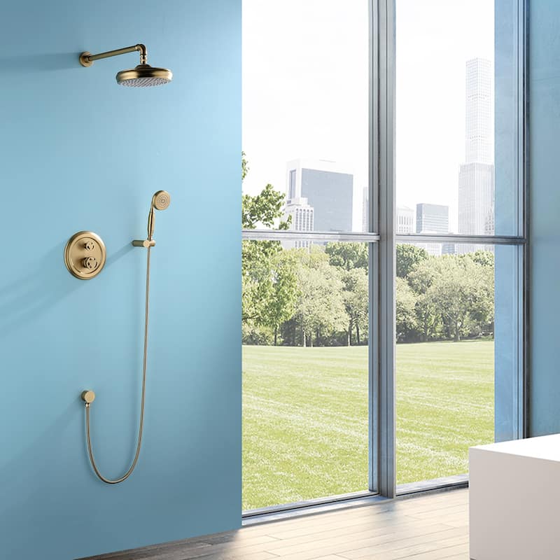 2-Handle 3-Spray Patterns Solid Brass Shower System (Valve Included)