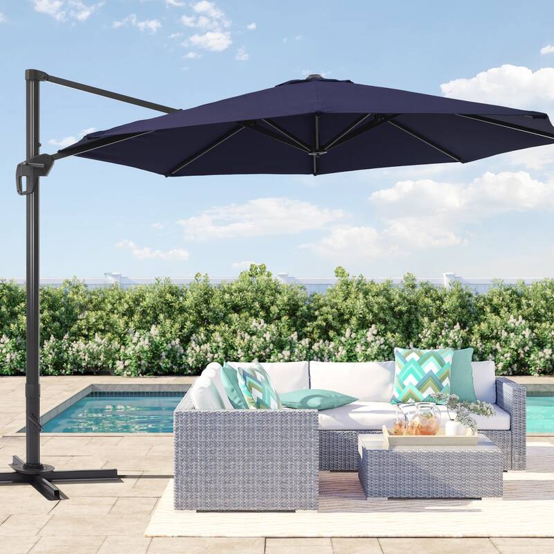 LIVOOSUN 11Ft Cantilever Patio Umbrella,Offset Hanging Umbrella - Navy Blue