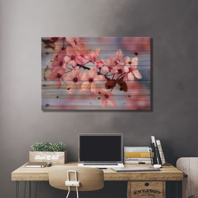 Cherry Blossoms In Zoom Print On Wood by Don Paulson - Multi-Color
