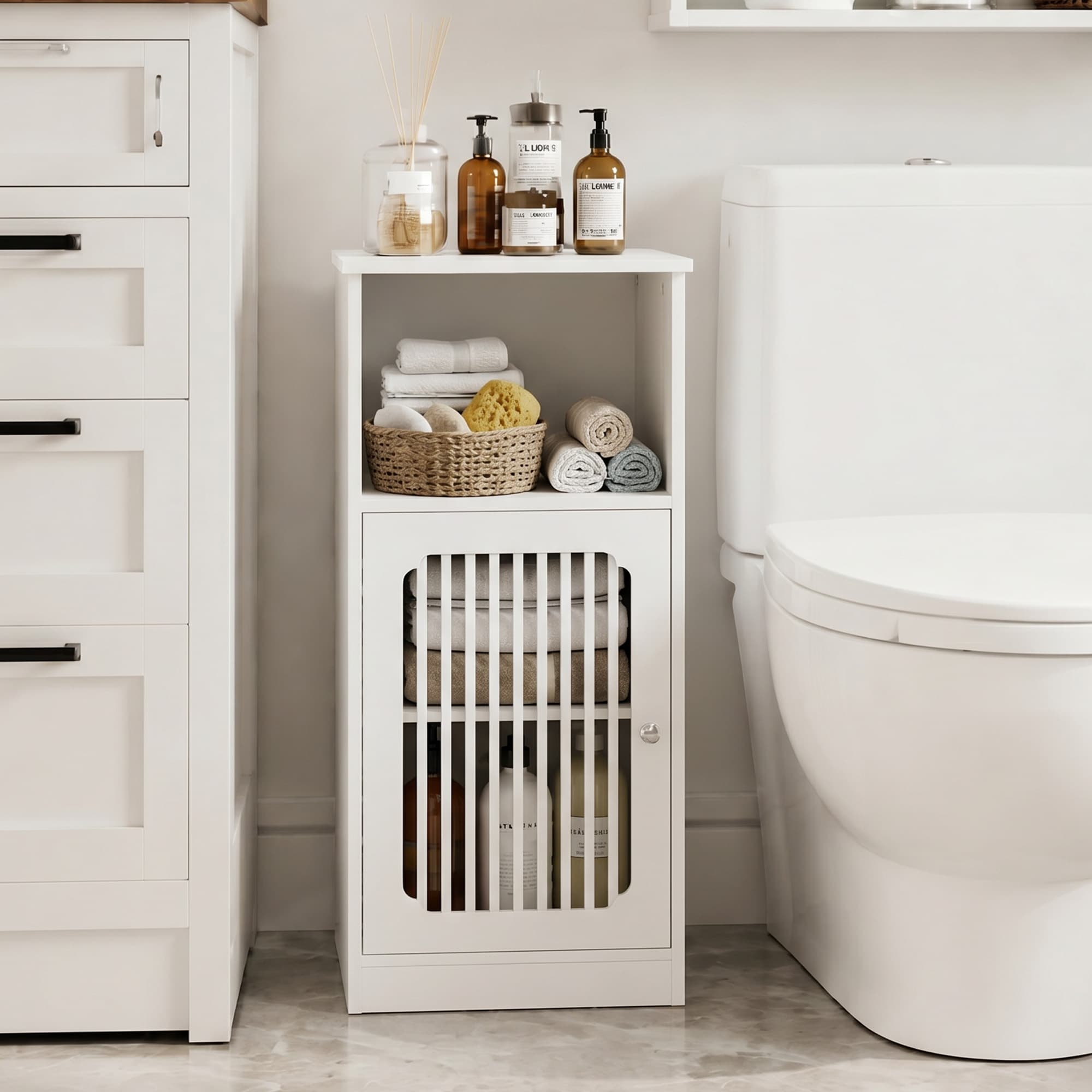Freestanding Bathroom Storage Cabinet with Louvered Door