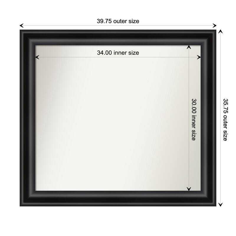 Grand Black Framed Non-Beveled Custom Wall Mirror, Bathroom Vanity Mirror - Outer Size: 39.75 x 35.75