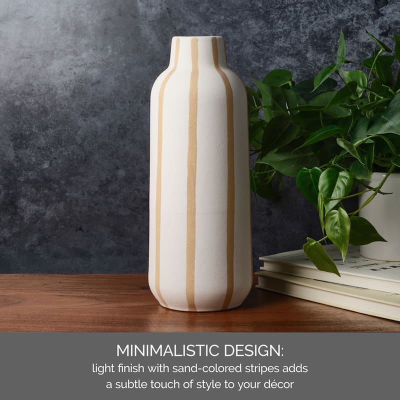 Elements Sand Stripe Stoneware Vase, 13 Inch