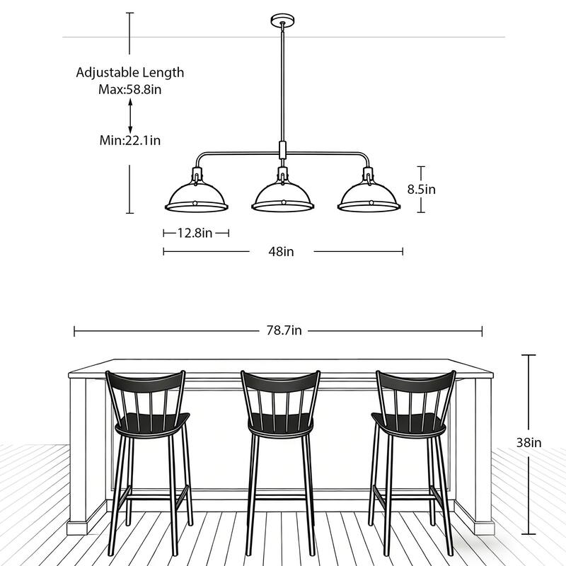 3-Light Farmhouse 3-Light Dome Chandelier Metal Pendant Light - Large Dome Pendant