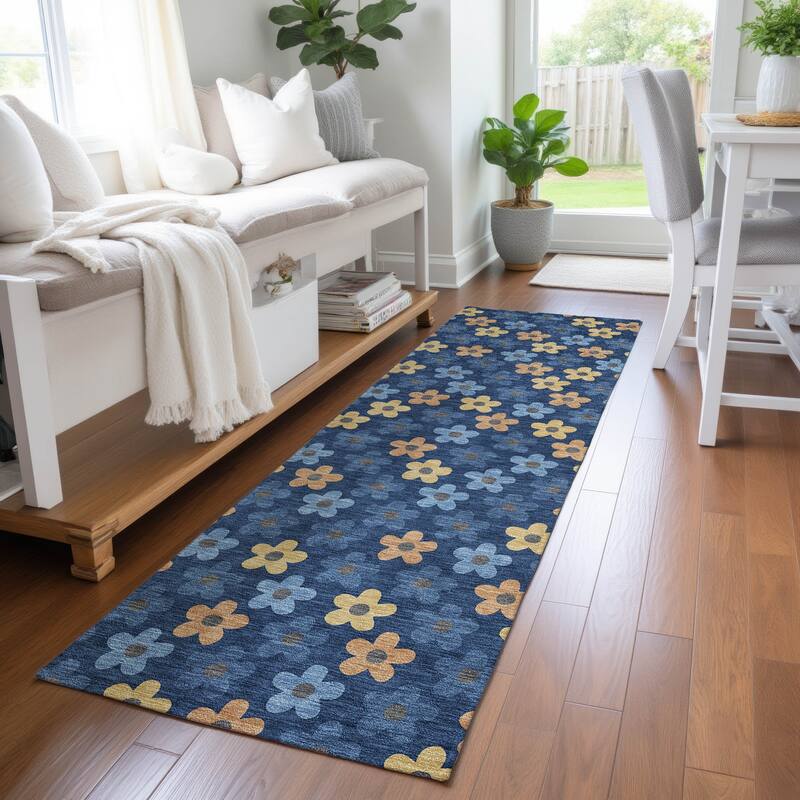 Machine Washable Indoor/ Outdoor Floral Kechi Chantille Rug