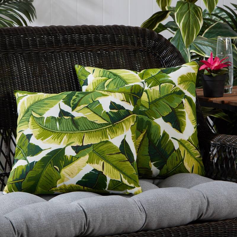 2-piece Palm Leaves 17-inch Square Outdoor Accent Pillow Set by Greendale Home Fashions