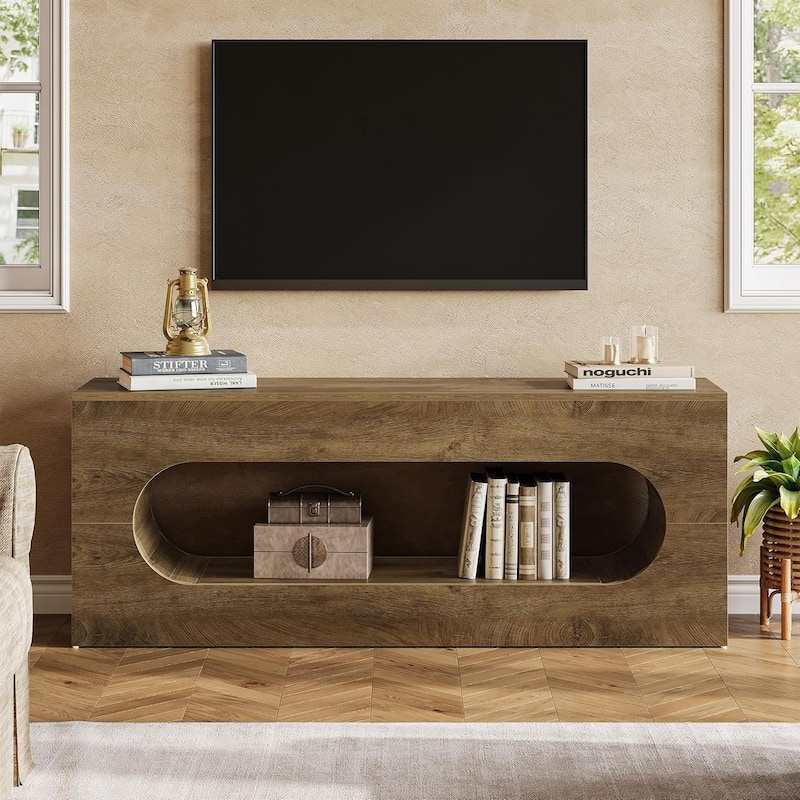 63" Entertainment Center for TVs up to 65 Inches, Wooden TV Console with Large Open Storage for Living Room