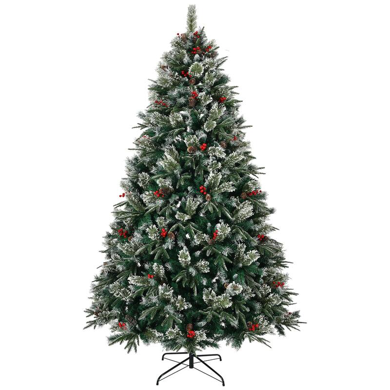 Artificial Snow Frosted Pre-Decorated Christmas Tree with Pinecones & Berries