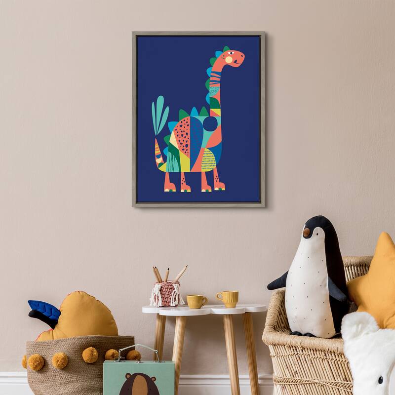Kate and Laurel Sylvie Mid Century Modern Dino Blue Framed Canvas by Rachel Lee of My Dream Wall