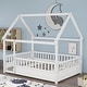 preview thumbnail 30 of 42, Pine Wood Floor Bed with House Roof Frame, Fence Guardrails for Kids, Boys and Girls