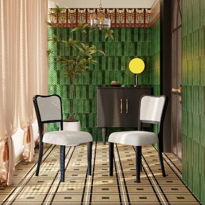 Upholstered Dining Chairs Set of 2 - Traditional Elegant Fabric Side Chairs with Curved Lines, Solid Hardwood Frame