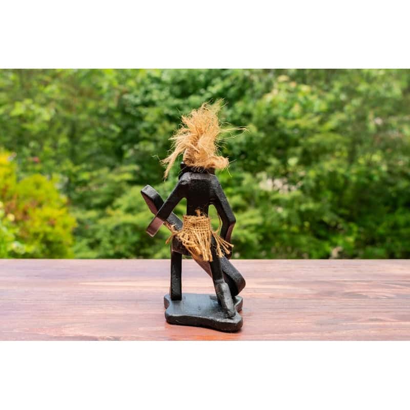 Handmade Wooden Primitive Guitarist Tribal Funny Statue Sculpture Tiki Bar Handcrafted Wood Gift Decor Figurine Hand Carved