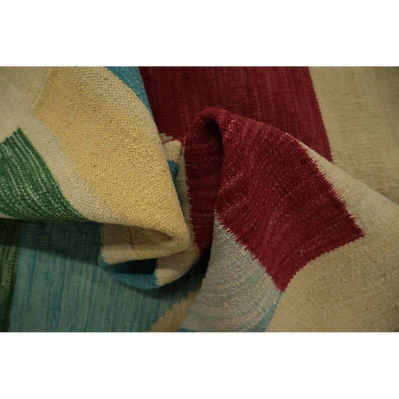 Hand Woven Oriental 100% Wool Carpet Southwestern Modern Multi-Colored Kilim Area Rug - 9' 11'' X 8' 8''