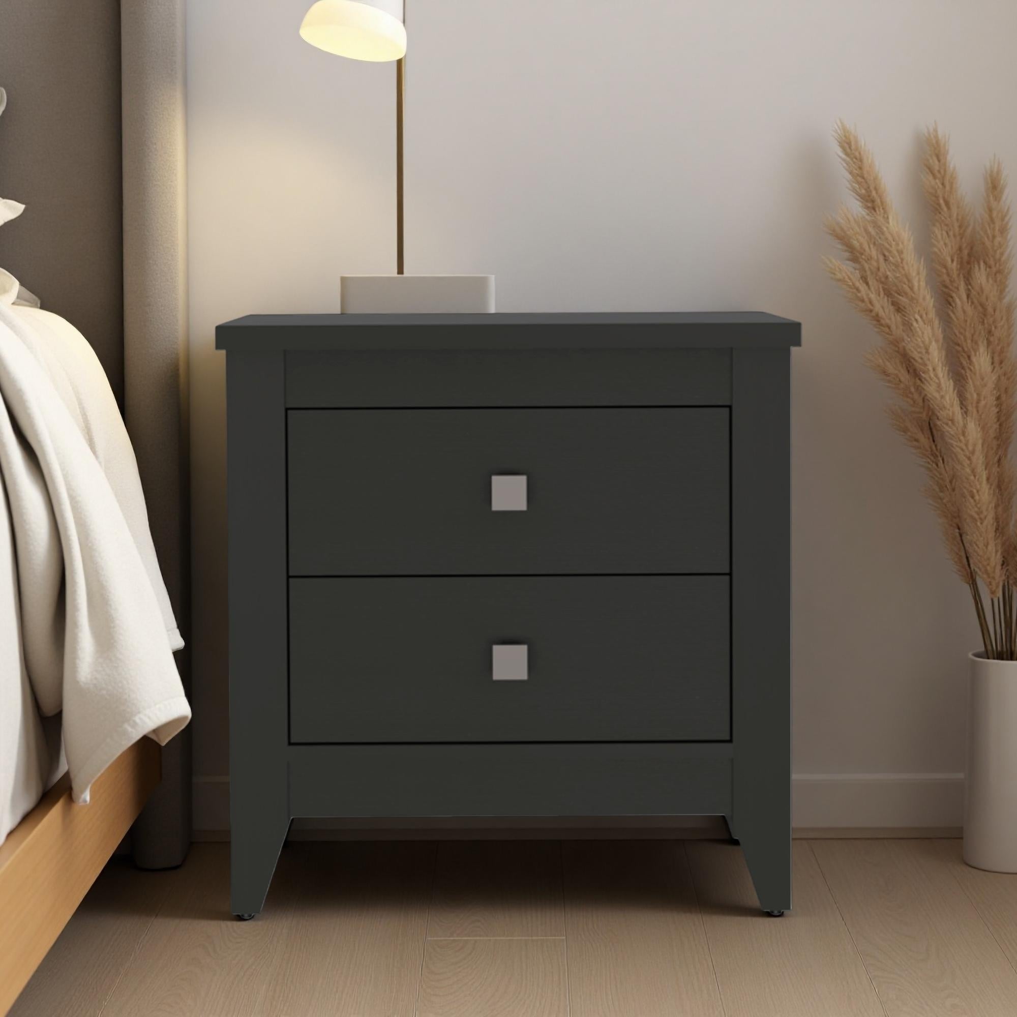 26.6"L Manufactured Wood 2-Drawer Windsor Nightstand with Modern Four-Leg Design